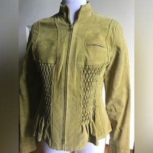 Kasper Green Suede Leather Zip Front Jacket